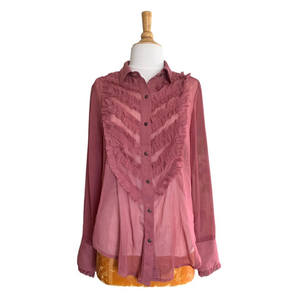 Free People Rose Sheer Ruffle Blouse